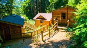 An aerial view of some of the cabins