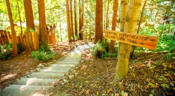 Trail sign to the camp amphitheater and village loop trail