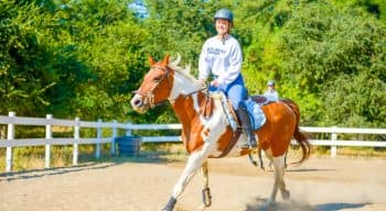 Camper trots a horse at summer camp