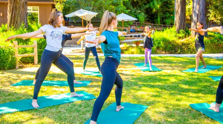 Campers form circle during yoga