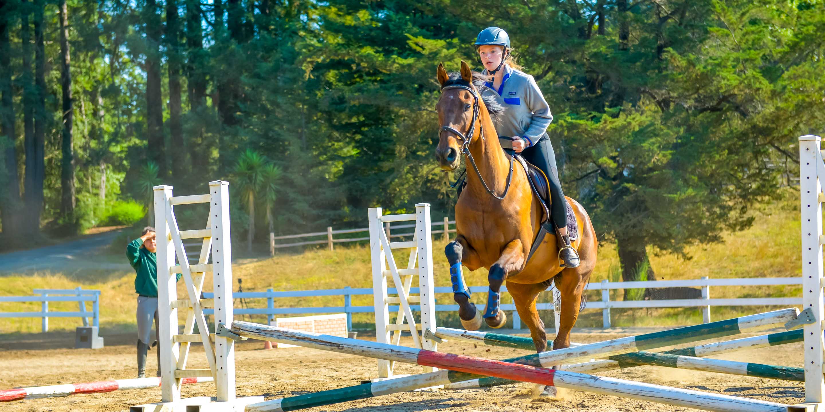 Girl jumps horse at summer camp