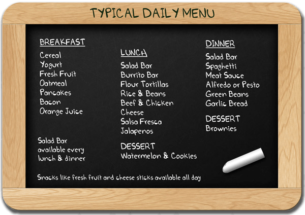 Kennolyn's typical daily menu, displayed on a chalkboard