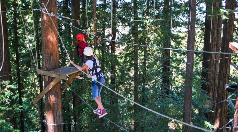 Day campers on high ropes course