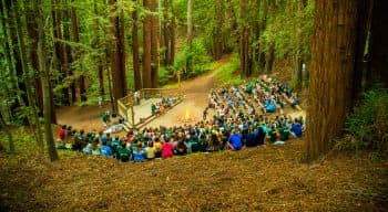 Campers gathered for a campfire