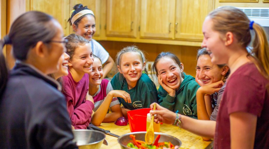 A group of girls cooking