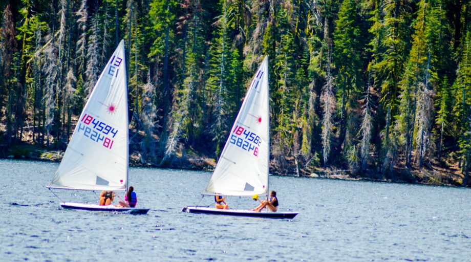 Campers sailing in a lake